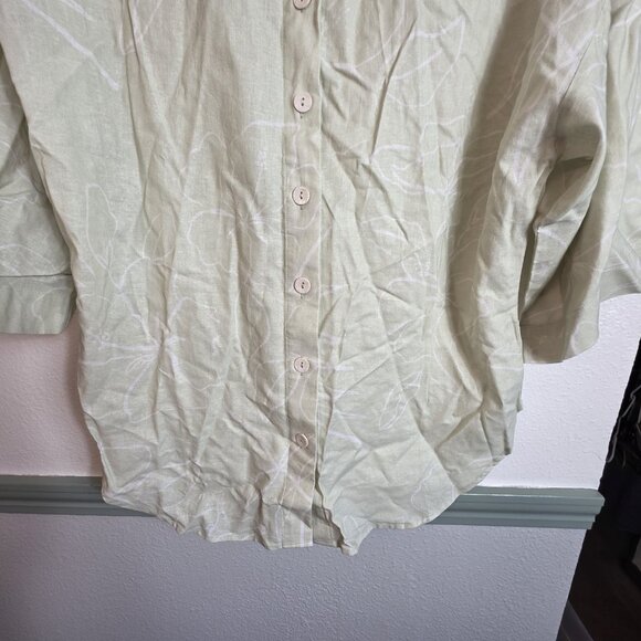 🔴 Charlie Holiday Shirt Linen Blend Womens Small Green Casual Oversized Floral - Picture 6 of 16